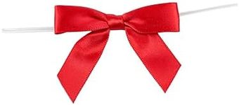 Reliant Ribbon 5171-06503-2X1 Satin Twist Tie Bows - Small Bows, 5/8 Inch X 100 Pieces, Red