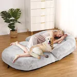 GAOMON Human Size Dog Bed for Adult, Foldable Adult Dog Bed for Humans, 71"x43"x10" Giant Dog Bed with Washable Faux Fur Cover Fits You and Pets, Napping Dog Bed, Light Grey