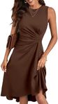 Happy Sailed Cocktail Dresses for Women 2025 Summer Sleeveless Ruched Waist High Waist Irregular Hem A-Line Skater High Low Semi Formal Midi Dress Brown X-Large