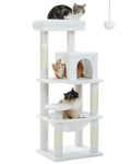 MUTTROS Cat Tree for Indoor Cats, 45.7" Multi-Level Cat Tower with Large Metal Frame Hammock, Cat Condo with 4 Scratching Posts and Top Perch for Small Medium Cat, White