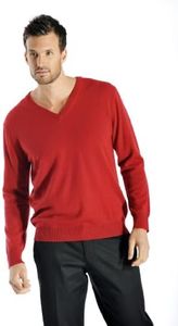 Cashmere Boutique: Men's 100% Pure Cashmere V-Neck Sweater (Color: Crimson Red, Size: Medium)