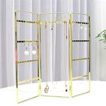 KRESHU Metal Foldable 3-Panel Golden Jewellery Stand Decorative Gold Organizer Stand Holder Pendant Jewellery Display Rack For Necklaces/Rings/Earrings/Hanging Type Stand (Golden,1-Pcs)