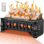 Joy Pebble Electric Fireplace Insert Log Heater 21",750W/1500W Adjustable 5 Flame Brightness,5 Speed Mode,Fireplace Insert with Realistic Ember Bed and Whitish Gray Log,Remote Control