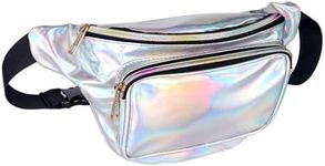 Geestock Holographic Fanny Pack for Women/Girls, PVC Waterproof Shiny Waist Bag, Ladies Bum Bag with Adjustable Belt for Travel, Party, Festival Rave, Running, Hiking,Swimming
