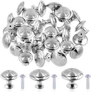 Tanstic 30 Pack 1.06 Inch Silver Round Kitchen Cabinet Knobs with Screws, Drawer Knobs Hardware Round Knob Dresser Knobs Closet Knobs Kitchen Drawer Pulls Cabinet Hardware Cupboard Handles