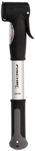 FISCHER Mini-Luftpumpe mit Manometer, Doppelhub-Technik, für alle Ventile (AV, DV, SV), Duokopf, aus Aluminium, extrem kompakt