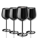 WOTOR Black Wine Glasses Set of 4, 18oz Stainless Steel Wine Glasses, Unbreakable & Portable Stemmed Metal Wine Glass for Outdoor, Travel, Camping and Pool, Ideal Gift for Wine Lovers (Black)