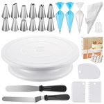 Kootek 71PCs Cake Decorating Kit, Cake Decorating Supplies Set with Cake Turntable, 12 Numbered Icing Piping Tips, 2 Spatulas, 3 Icing Comb Scraper, 50+2 Piping Bags, and 1 Coupler for Baking