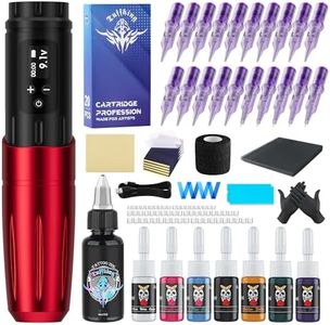TUFFKING Tattoo Gun Kit - Wireless Rotary Tattoo Machine Kits, Professional Tattoo Pen Set with 1600mAH Digital LED Display, 20Pcs Cartridge Needles for Beginners Tattoo Supplies