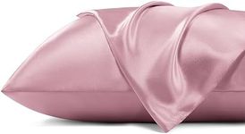 Bedsure Satin Pillowcases for Hair or Skin - Pink Silky Cooling Pillow Cases Queen Size Set of 2, Super Soft Satin Pillow Covers with Zipper, Gifts for Her or Him, 20x30 Inches