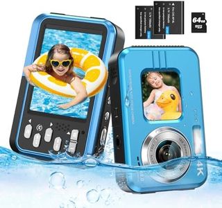 4K Waterproof Camera Underwater Camera Snorkeling 11FT with 64GB Card Dual Screens Selfie 48MP Autofocus 16X Zoom Compact Digital Camera Waterproof with 2 Batteries (Blue)