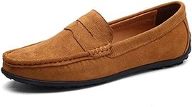Driving Moccasins for Men Genuine Leather Round Toe Stitching Details Suede Vamp Rubber Sole Penny Loafer Lightweight Resistant Flexible Anti-Slip (Color : Brown, Size : 10.5 UK)