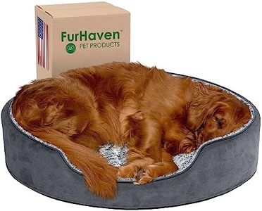Furhaven Dog Bed for Large Dogs w/Removable Washable Cover & Pillow Cushion Insert, for Dogs Up to 55 lbs - Two-Tone Faux Fur & Suede Oval Lounger - Gray, XL/Extra Large