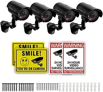 4 Packs Fake Security Camera with No Trespassing Signs Smile You're On Camera Warning Signs and Screws, Dummy Cameras with Realistic LED Red Flashing Light for Outdoor Yard& Indoor Use Set Of 8