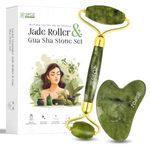 Sifoz Jade Roller & Gua Sha Set Face Roller Anti-Aging Facial Roller Natural Green Jade Beauty Massager Tool Skin Care Tool for Face Neck Eye to Reduce Wrinkles and Relax Body Muscles