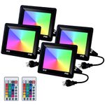 FTL LED Flood Light Outdoor 300W Equiv. Remote Control 30W RGB Led Flood Light,16 Colors 4 Modes Dimmable,Timing,IP66 Waterproof Color Changing Floodlights for Indoor Outdoor Landscape Lighting,4 Pack