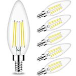 Dimmable E12 LED Candelabra Bulbs 6W (60W Equivalent) - 5000K Daylight Chandelier Bulb 600LM Type B Edison Filament Candle Bulbs,Honesorn C35 B11 Clear Glass Chandelier Ceiling Fan Bulbs,Pack of 6