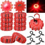 Xuhal 12 Pcs Rechargeable LED Road Flares Bulk with 4 USB Cable Emergency Warning Lights 9 Flashing Modes Roadside Beacon Disc with Magnetic Base and Hook for Car Vehicle Truck Boat Safety