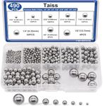 Taiss 490PCS Precision Balls 8 Sizes 1/2" 3/8" 1/4" 7/32" 3/16" 5/32" 1/8" 3/32" Precision Steel Ball Assortment Kit,Metal Balls F-099-490PCS-GE