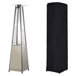 Outsunny 10.5KW Propane Patio Heater Freestanding Pyramid Gas Outdoor Tower Heater Warmer with Wheels, Rain Cover, Regulator and Hose - Silver