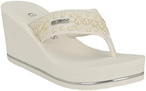 GUESS Women's Silus Wedge Sandal, White 140, 7