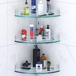 Klaxon Heavy Duty Multipurpose Corner Glass Wall Shelf, for Bathroom, Bedroom, Living Room, Kitchen, Home & Office, Transparent Shelves (9X9 Inches – Pack of 3)