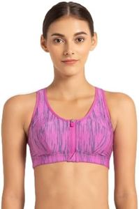 Jockey Women's Synthetic Lightly Padded Wire Free Sports Bra (Medium Impact Bra_Lavender Scent AOP_M_Lavender Scent_M)
