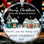 Neighbor Gifts Christmas Ornaments 2024,Merry Christmas from Our House to Yours Ornament Funny Crystal Xmas Tree Decorations Neighbor Gift Ideas for Neighbors Best Friends Women Boyfriend Girlfriend