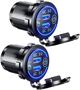 2Pack Quick Charge 3.0 Dual USB Charger Socket, Waterproof 36W USB Outlet Fast Charge with Touch Switch & Blue LED DIY Kit for 12V/24V Car Boat Marine ATV Bus Truck Golf