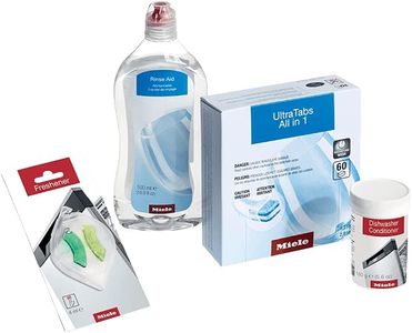 Miele Original Sparkling Results Dishwashing Bundle for Miele Dishwashers, 60 Tablets UltraTabs All in 1 Detergent, 500 ml RinseAid, 4 ml Dishwasher Freshener, 160 g DishClean Conditioner - 99997715