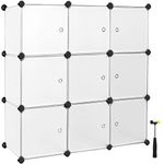 SONGMICS 12-Cube Storage Unit, Shoe Rack, Stackable Cubes, Plastic Closet Cabinet, Wardrobe, with Doors, for Bedroom, Office, Easy to Assemble, White LPC116WS