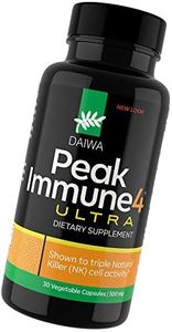 Daiwa Peak Immune 4 - Natural Immune System Booster Supplement 1000mg Dose - 30 Count Increases Killer Cell Activity and Healthy Cytokine Production - Superior Alternative to AHCC