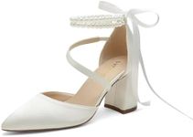 PALSCOU Block Heel Wedding Shoes for Bride Closed Toe Pearl Bridal Shoes Wedding Chunky Heels, Ivory, 10