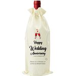 Wedding Anniversary Wine Bag, Couple Gift for Married Anniversary, Flax Drawstring Wine Bag (1 Pack)