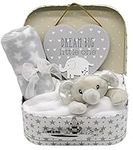 Tiny Welcome New Baby Gift Set - Unisex Keepsake Box, Fleece Blanket, Comforter and Hanging Plaque