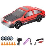 Remote Control Car RC Drift Car, 2.4GHz 1:24 Scale 15KM/H High Speed Model Vehicle with Lights, Racing Sport Toy Car for Boys Girls Kids Gift, USB Rechargeable (Batteries Required) (A)