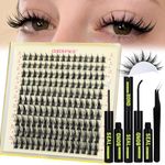 Goddvenus Manga Individual Eyelashes Kit Natural Wispy Anime Cluster Lashes Kit Japanese Style DIY Eyelash Extensions Kit with Bond and Seal Lash Glue Lash Tweezers (0.02mm Thickness 8-16mm D Curl)