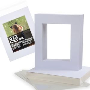 Acid Free 25 Pack 18x24 Pre-Cut Mat Board Show Kit for 16x20 Photos, Prints or Artworks, 25 Core Bevel Cut Matts and 25 Backing Boards and 25 Crystal Plastic Bags, White