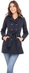 Sebby Collection Women's Soft Shell Trench Coat with Detachable Hood, Navy, Small