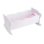 HILIROOM Wooden Baby Doll Cradle Crib Rocking Bed Dolls Bassinet with Bedding Set for 18 Inch Dolls (White)