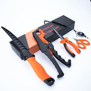 Tcakelox 6pc Fishing Tool Kit - Safe Resistant Fishing Pliers with Lanyard, Fillet Knife, Floating Fish LipFishing Braid,Scissors Gripper, Tool Retractor, Fishing Gifts for Men