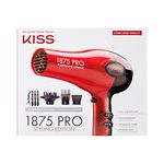 KISS 1875 Watt Pro Tourmaline Ceramic Hair Dryer, 3 Heat Settings, 2 Speed Slide Switch, Cool Shot Button, 2 Detangler Combs, 1 Concentrator, 1 Diffuser, Removable Filter Cap & 4 Sectioning Clips