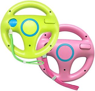 Jadebones 2 Pack Racing Steering Wheel with Wrist Strap for Wii and Wii U Remote Controller (Pink+Green)