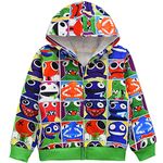 TONGQUD Rainbow Friends Hoodie For Boys Kids Zipper Cartoon Sweatshirt Fashion Jacket Cute Hooded YouTube Game Clothing Green 9-10 Years