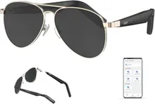 Trendy Aviator Wireless Bluetooth Glasses for Men Women,Retro Double Bridge Metal Polarized Sunglasses with Bluetooth Speaker UV Protection,Navigator
