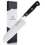 KEEMAKE Santoku Knife 7 inch, Japanese Chef Knife with High Carbon German Stainless Steel Blade, Sharp Kitchen Knife with Ergonomic Black Handle Professional Cooking Knife