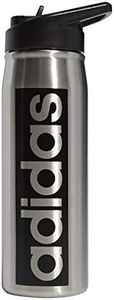 adidas 600 ML (20 oz) Straw Top Metal Water Bottle, Hot/Cold Double-Walled Insulated 18/8 Stainless Steel, Stainless Steel/Black, One Size