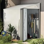 U-MAX Outdoor Lean to Storage, 4x7 FT Metal Shed, Garden Storage Shed with Waterproof, Garbage Can, Tools, Lawn Mower, Bike Shed for Backyard Patio, Galvanized Steel with Lockable Door, White