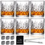 Whiskey Glasses Rocks Glasses 10oz Old Fashioned Glass Set of 6 Crystal Bourbon Scotch Whisky Glasses Lowball Glassware Drinking Tumblers Cups for Cognac Cocktail Bourbon Rum Brandy Bar Men Gift