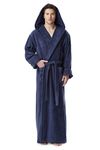 Arus Men's Hood'n Full Ankle Length Hooded Turkish Cotton Bathrobe L Navy Blue